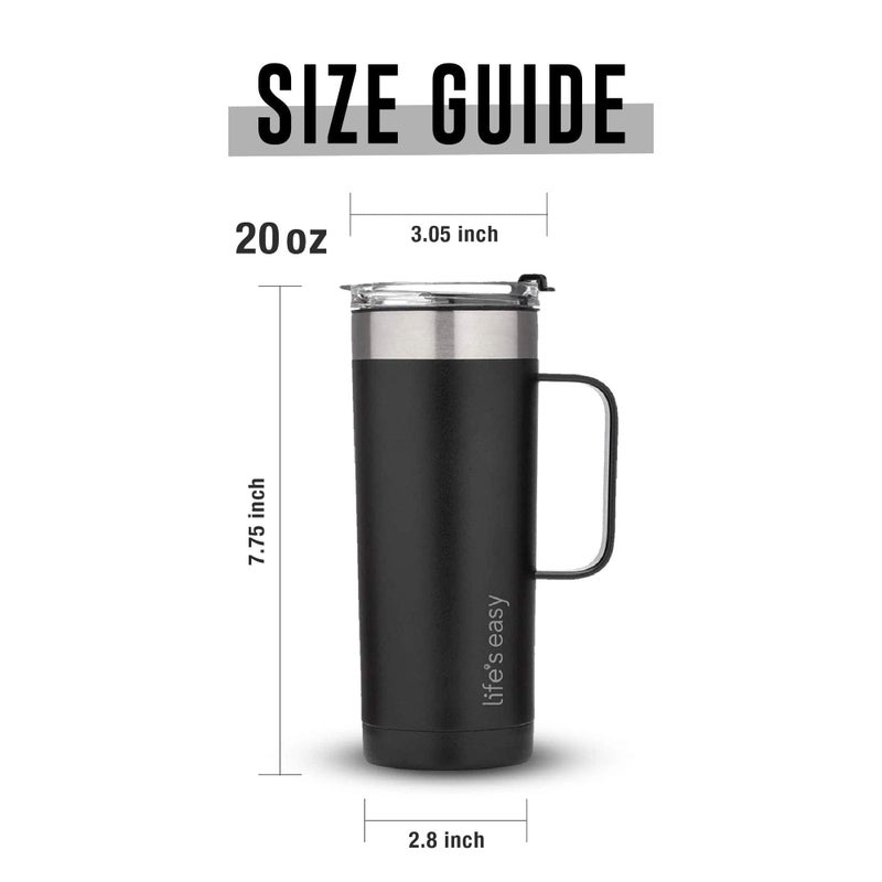 Life's Easy 20oz Stainless Steel Mug w/Handle - Double Wall Insulated Travel Tumbler w/Flip Lid - Leak Proof Tumbler-Thermal Cup for Coffee, Tea & More - Keep Hot & Cold Drinks (Black, 20 oz) - Image 4